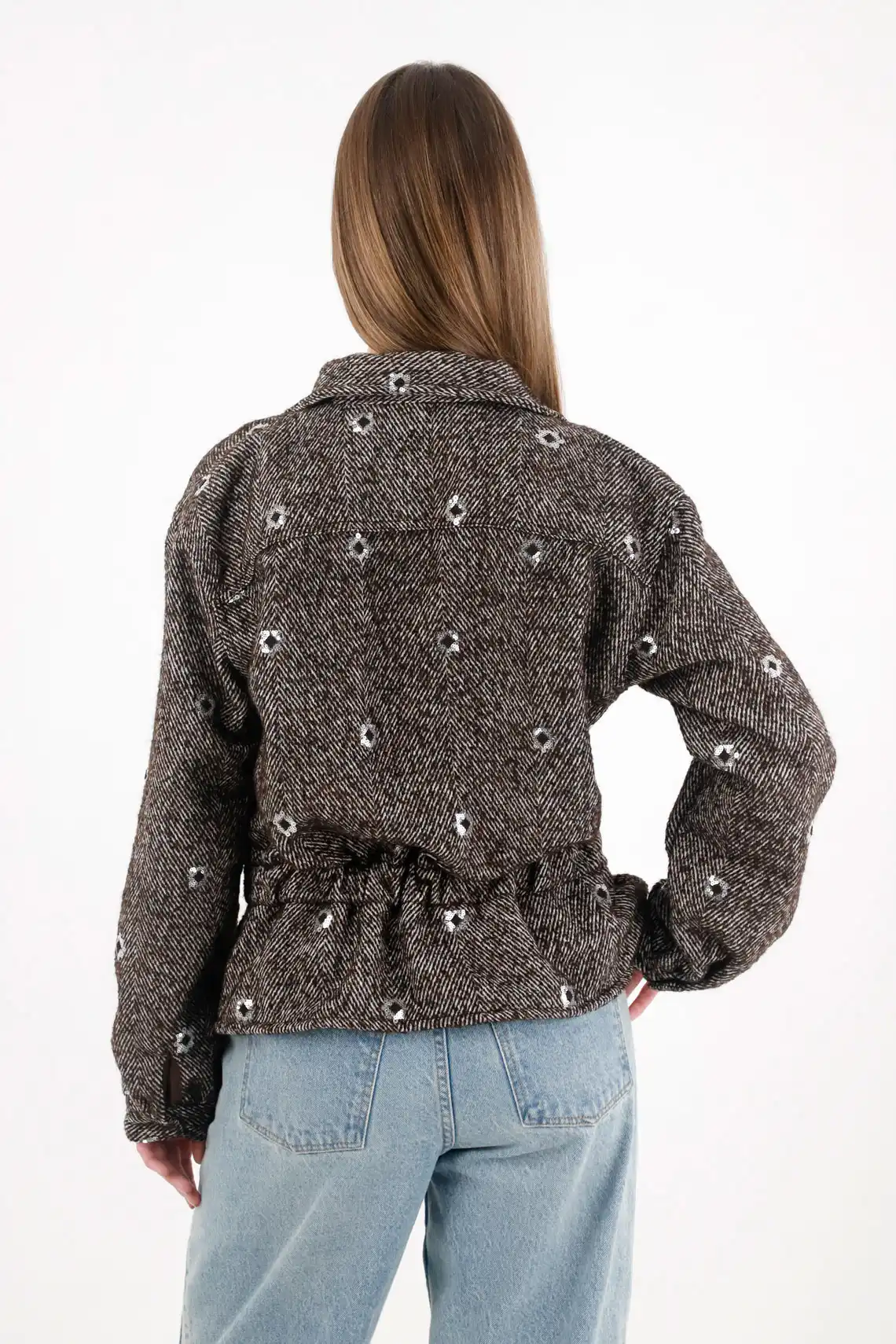 Shiny Effect Jacket with Brown Sequins for Women - Image 5
