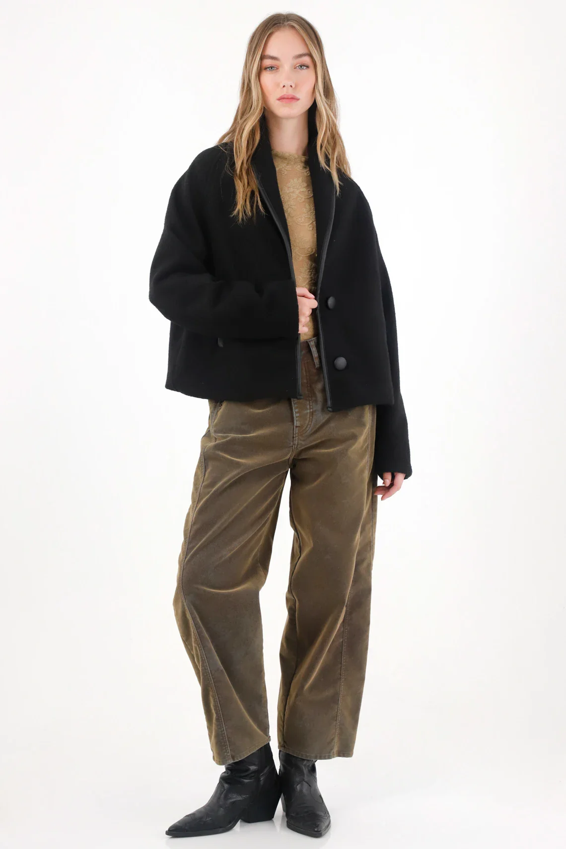 Black Jacket with Synthetic Leather Details for Women - Image 2