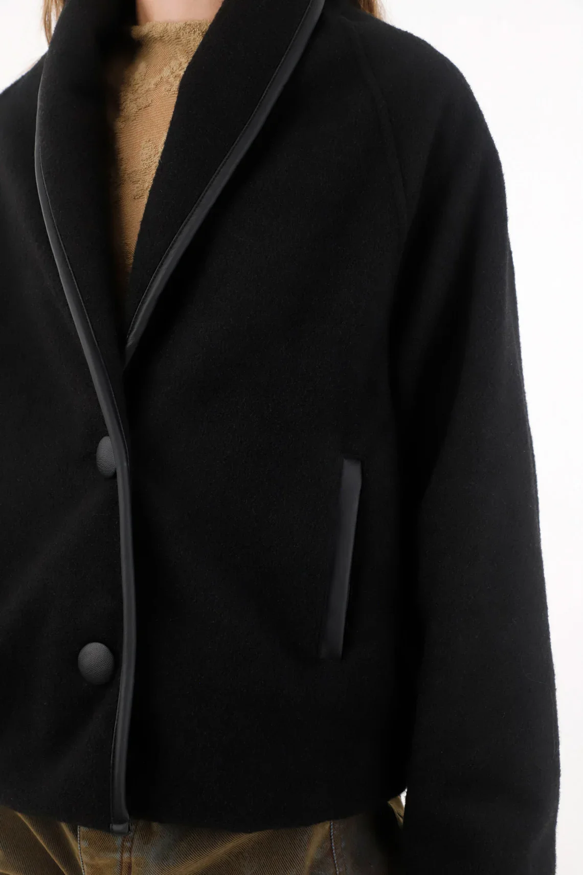Black Jacket with Synthetic Leather Details for Women - Image 4