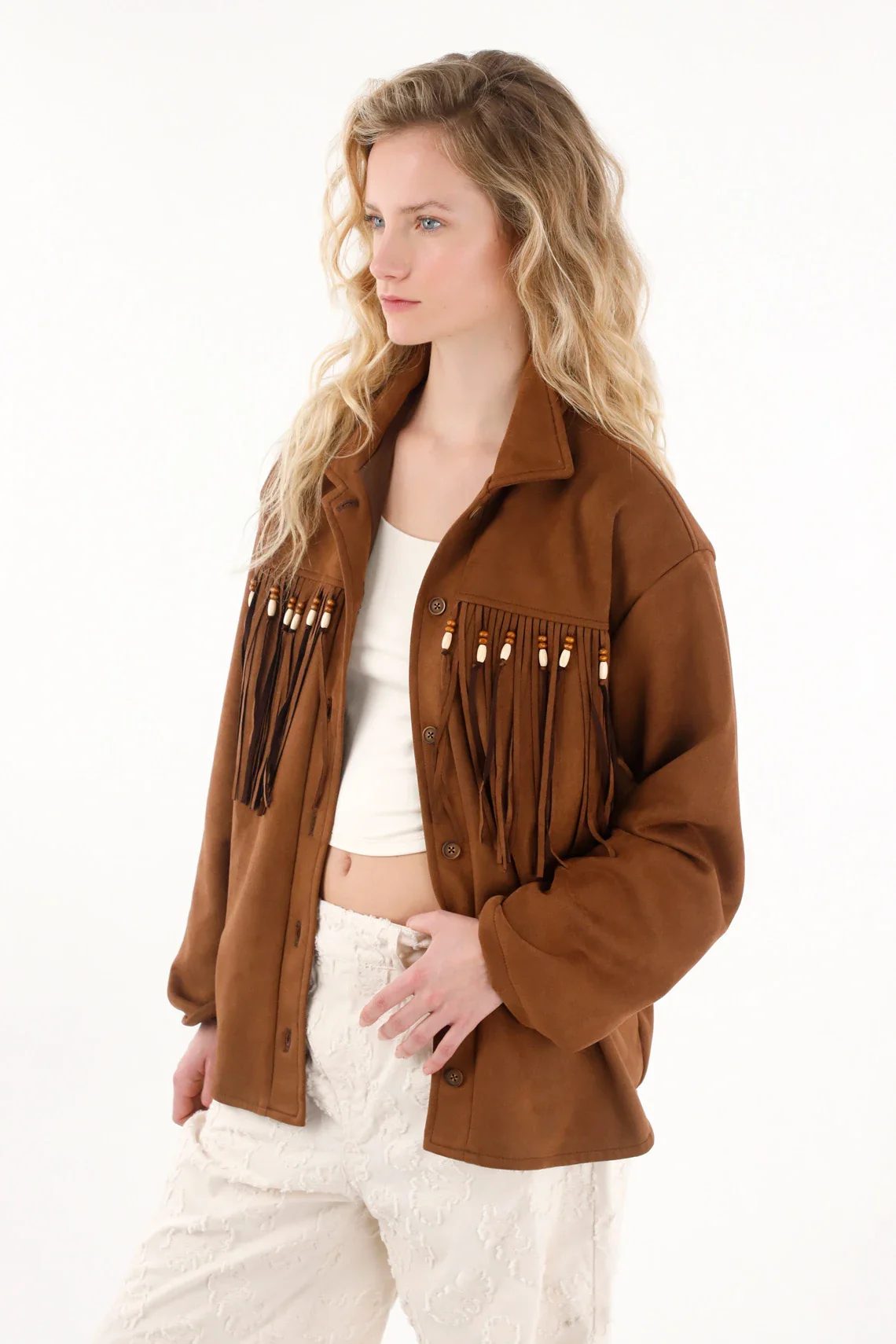 Brown Fringe Jacket for Women - Image 2