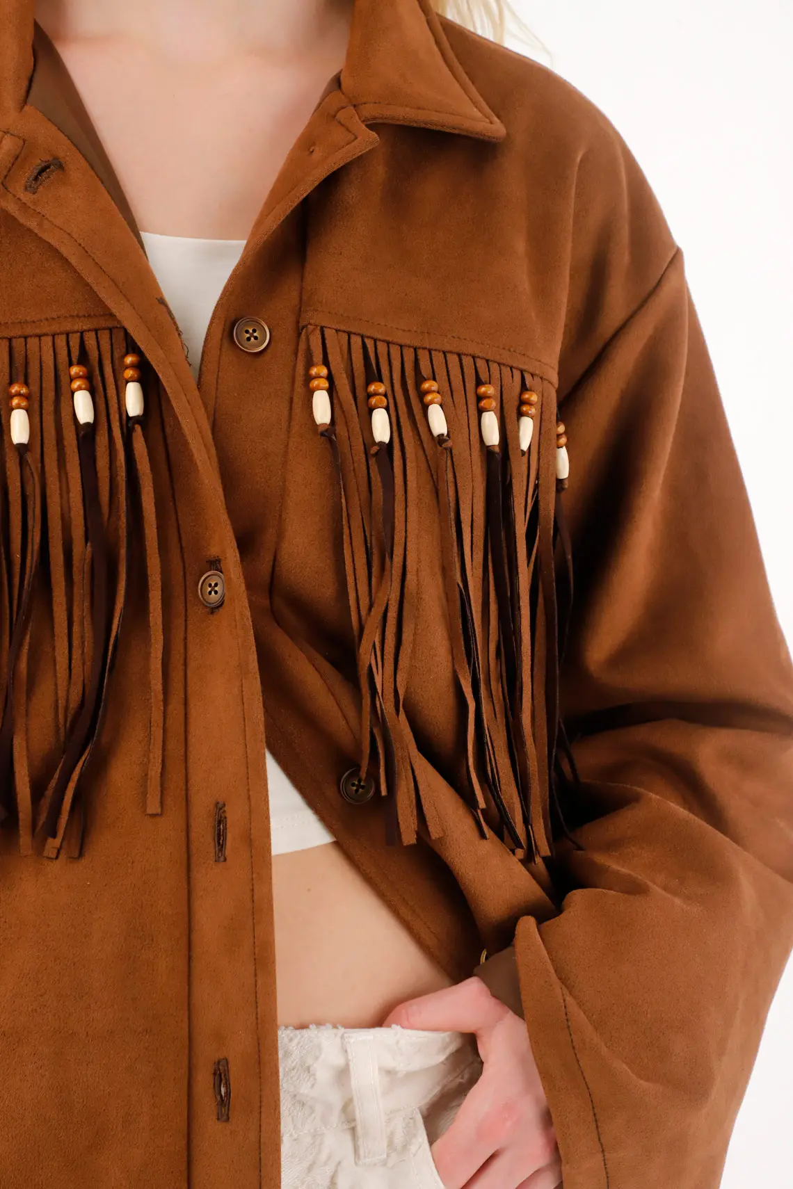 Brown Fringe Jacket for Women - Image 3