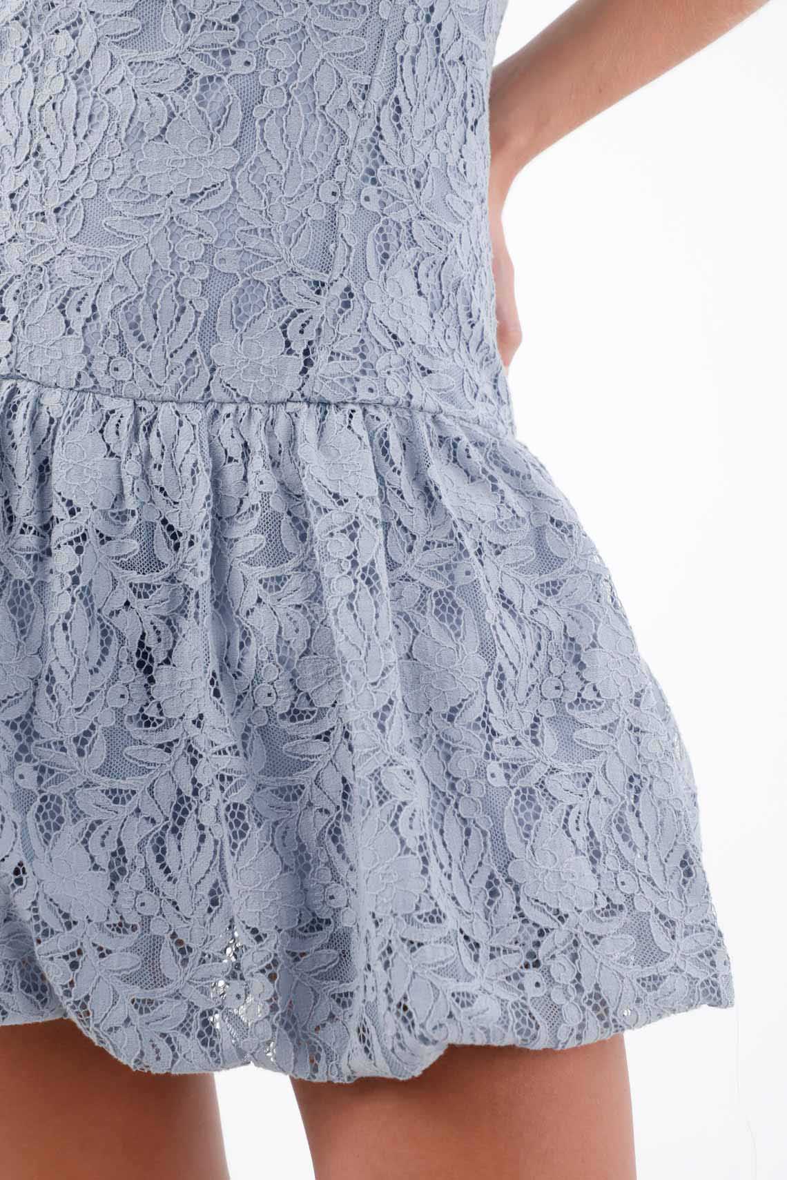 Sky Blue Lace Short Dress for Women with Heart Neckline - Image 3