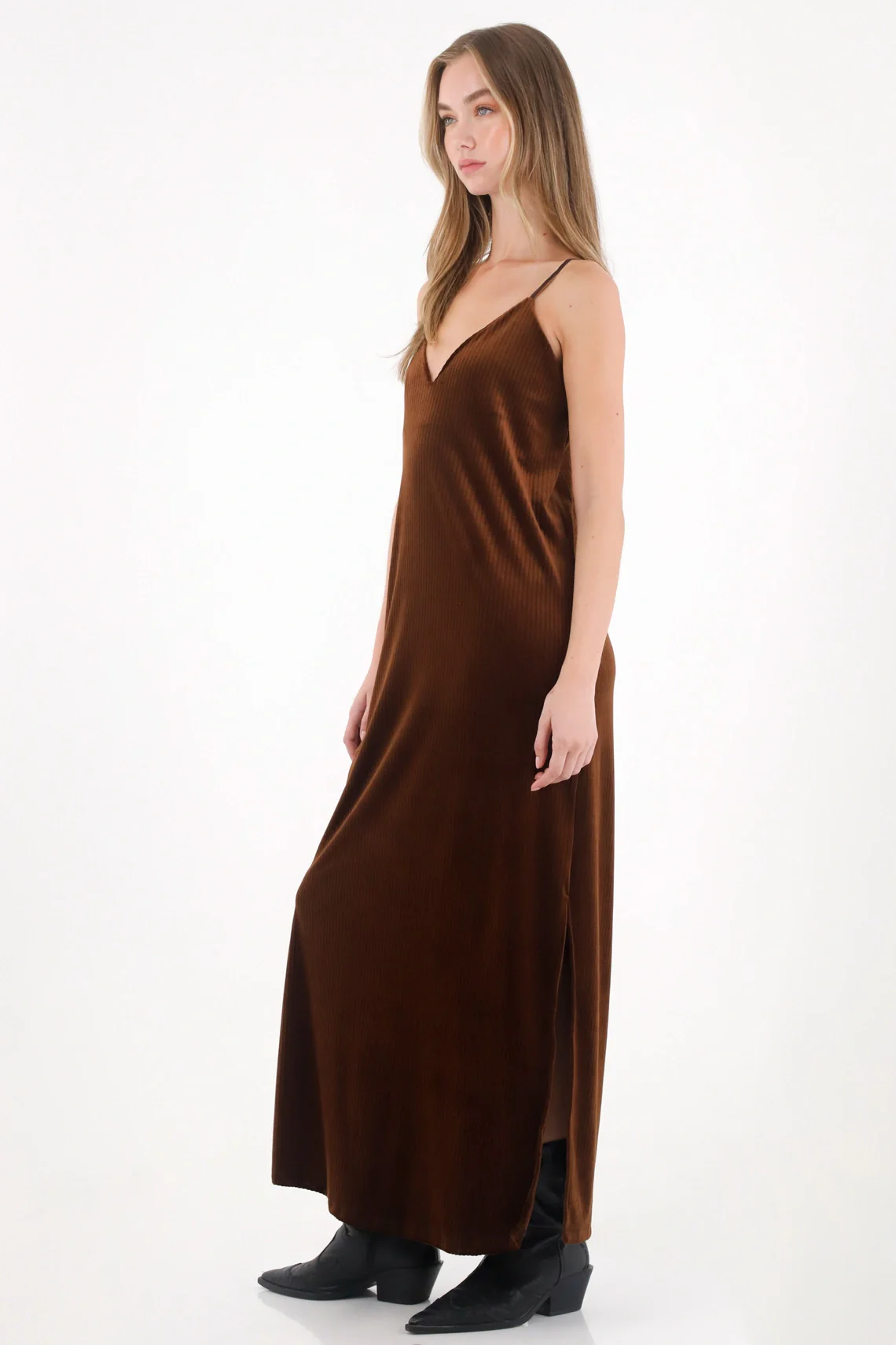 Long Soft Texture Dress in Brown for Women
