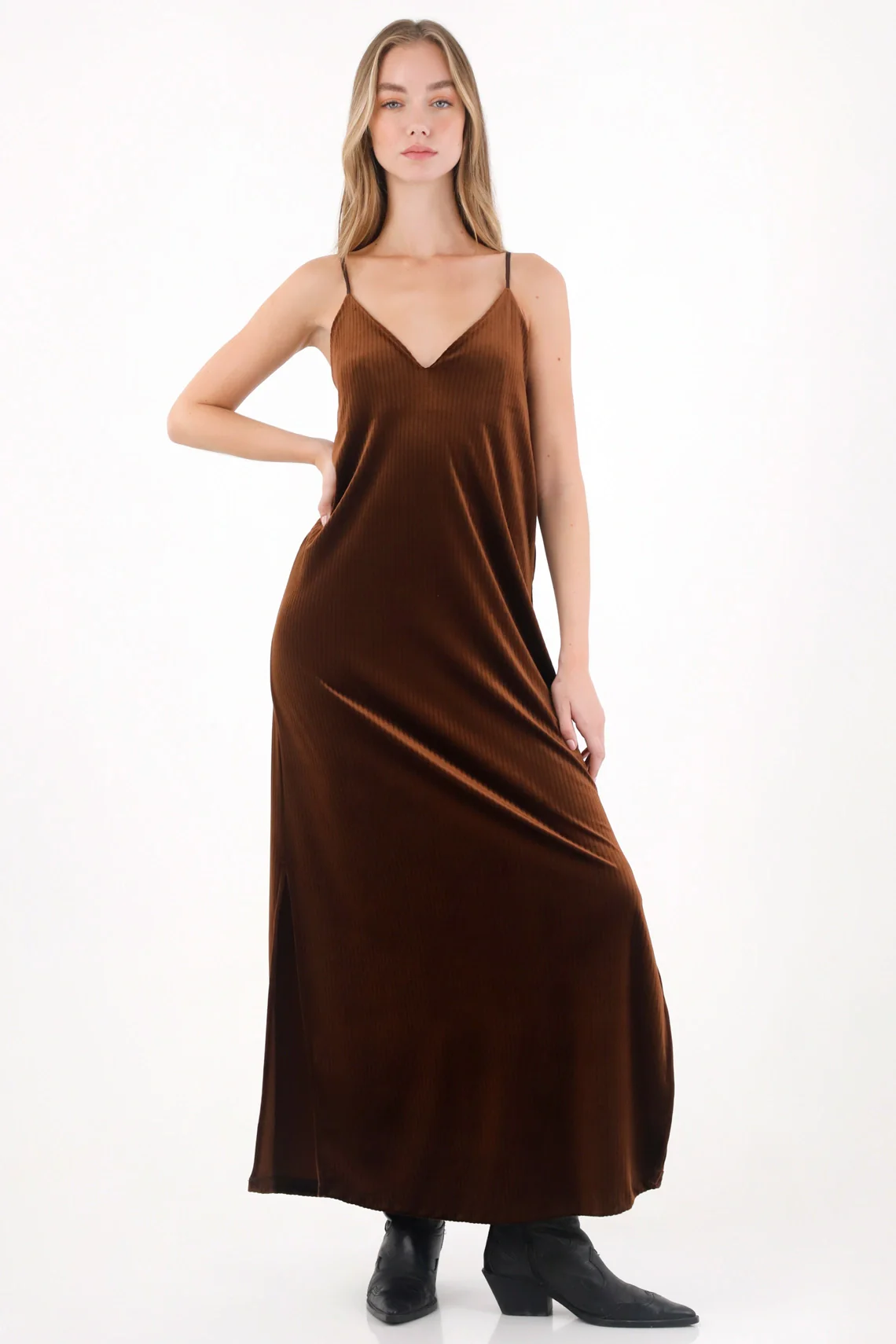 Long Soft Texture Dress in Brown for Women - Image 2