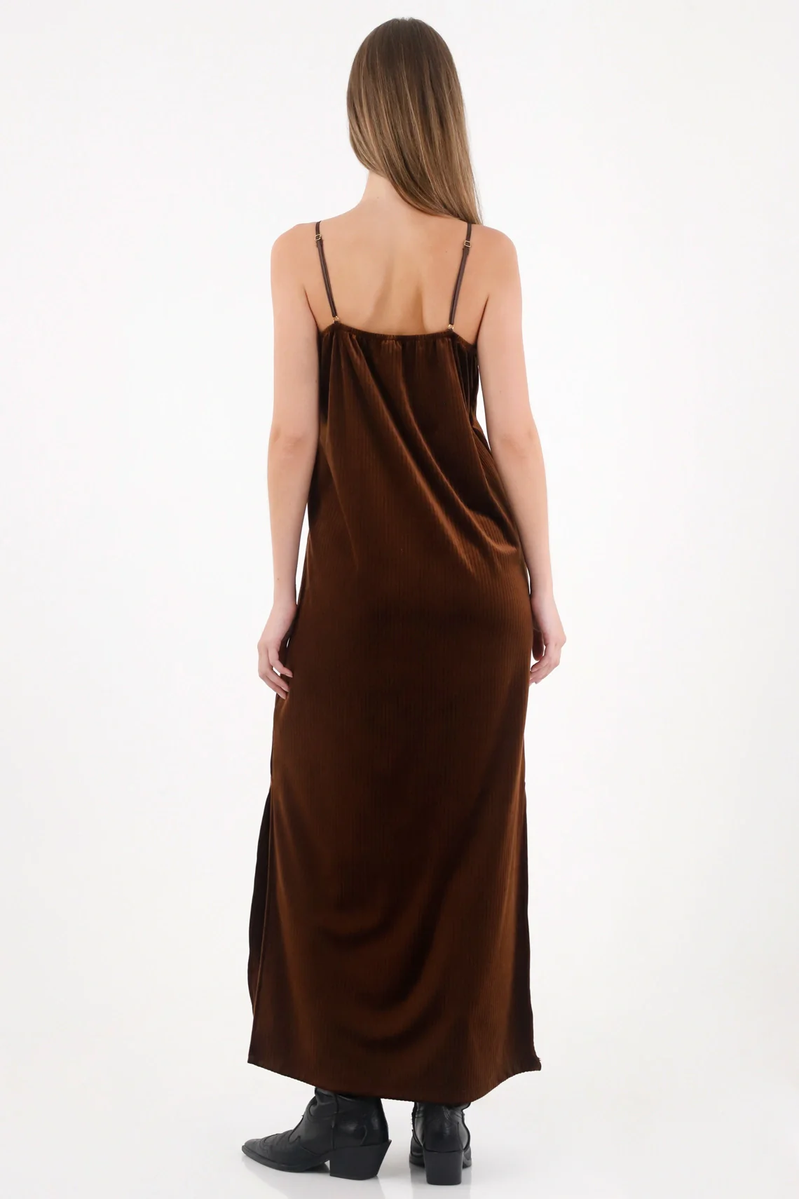 Long Soft Texture Dress in Brown for Women - Image 4