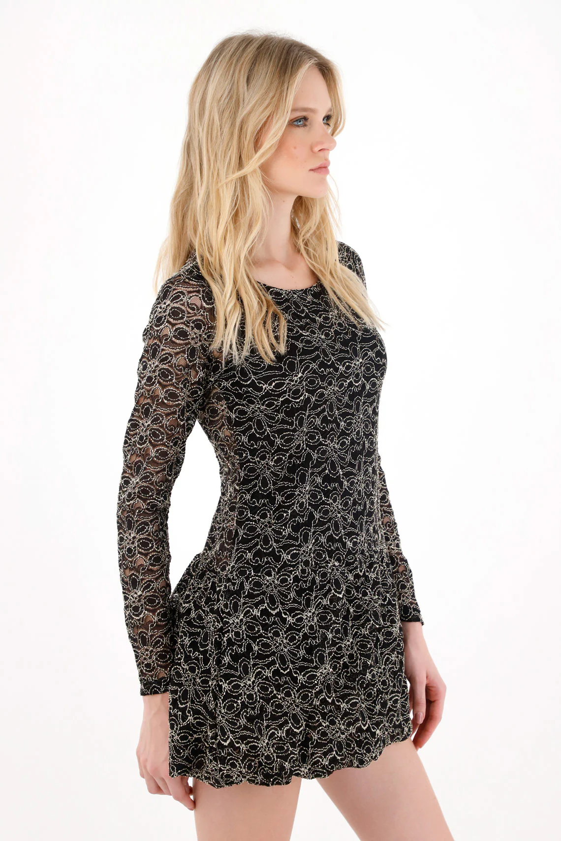 Short Dress in Embroidered Fabric with Shine Details for Women - Image 2