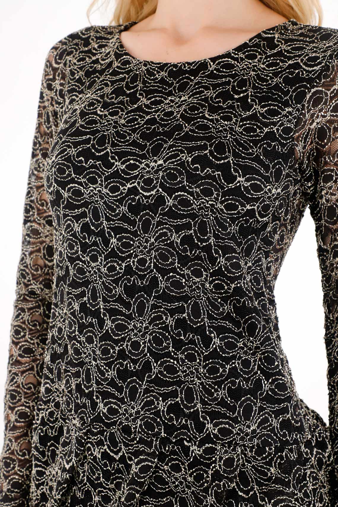 Short Dress in Embroidered Fabric with Shine Details for Women - Image 4