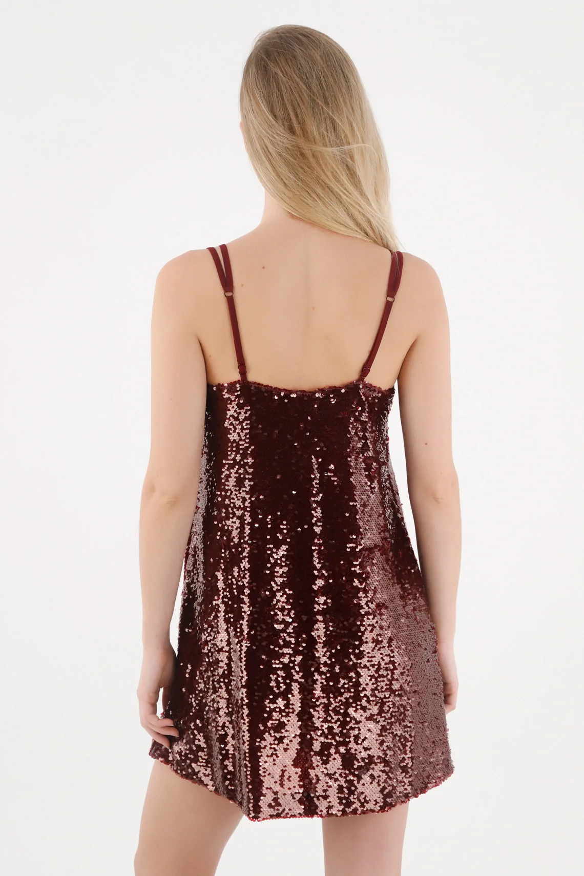 Short Wine Red Sequin Dress for Women - Image 4