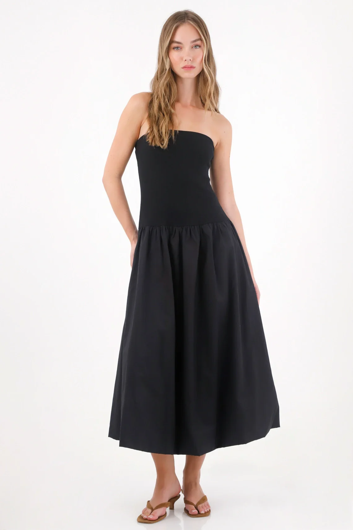 Long Strapless Black Globe Silhouette Dress for Women