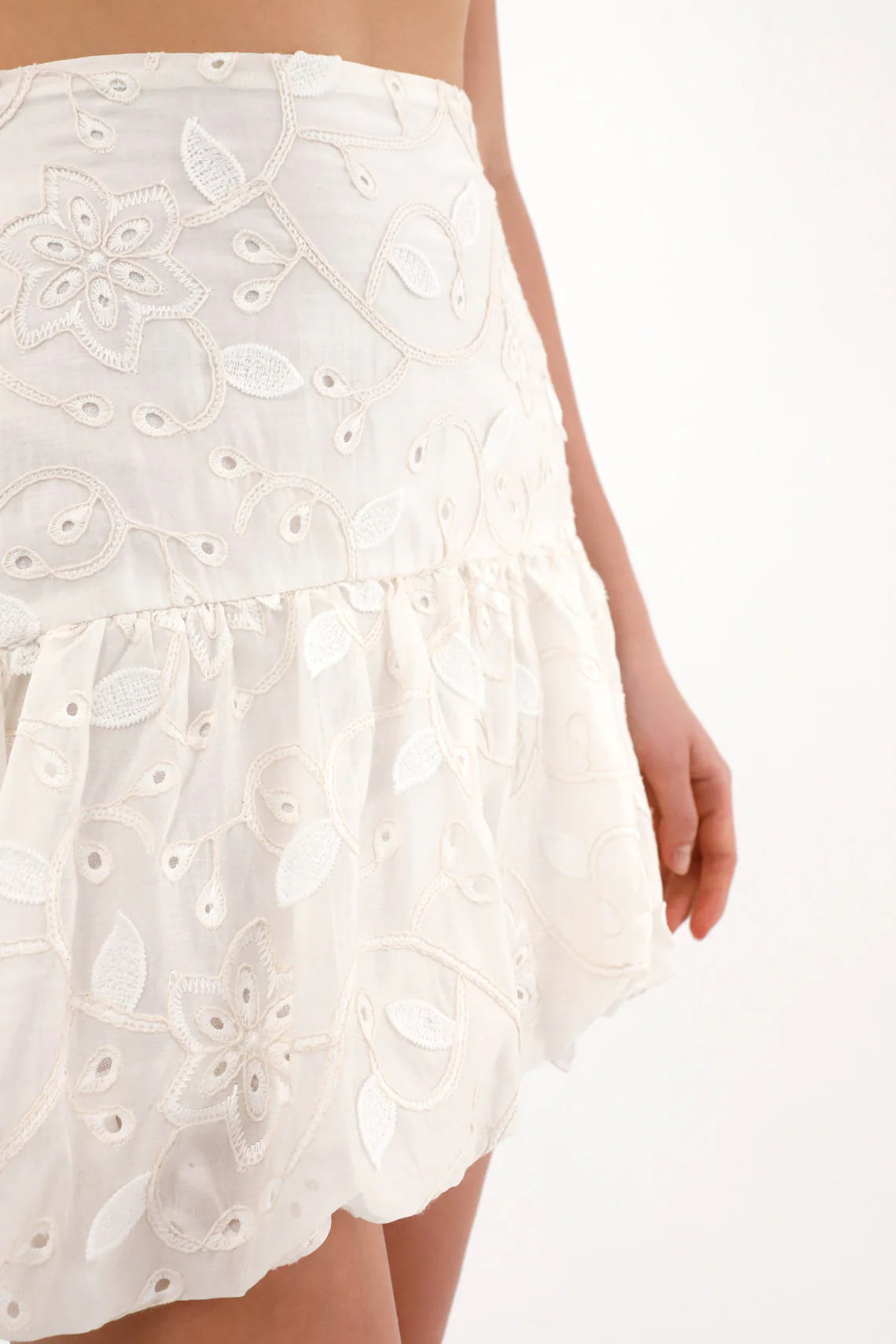 Women's Embroidered Front Mini Skirt in Raw Color - Image 3