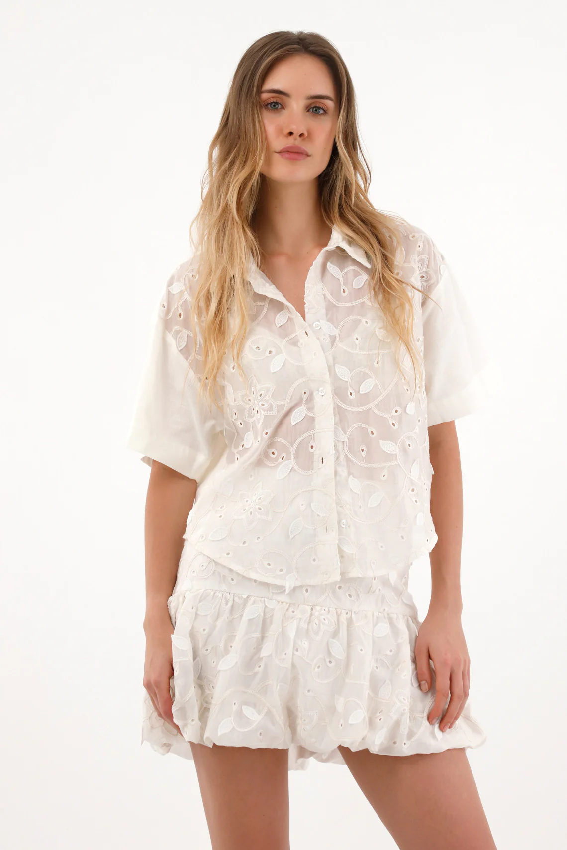 Women's Embroidered Front Mini Skirt in Raw Color - Image 4