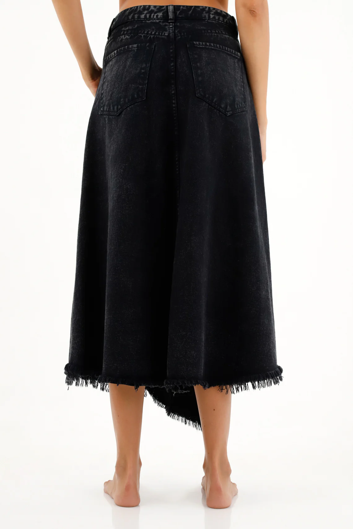 Women's Black Denim Midi Skirt - Image 4