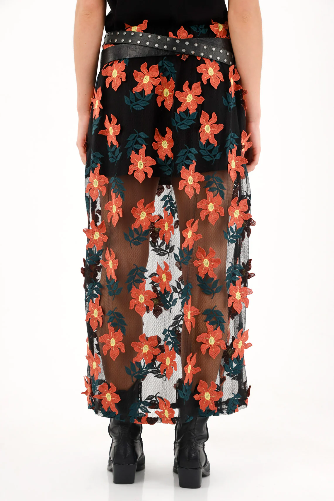 Women's Long Skirt with 3D Flower Embellishments - Image 4