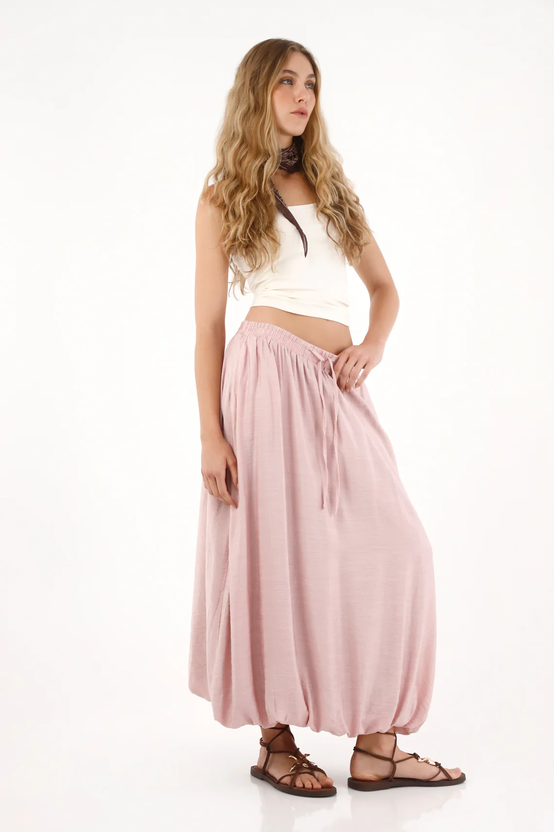 Women's Long Pink Balloon Hem Skirt