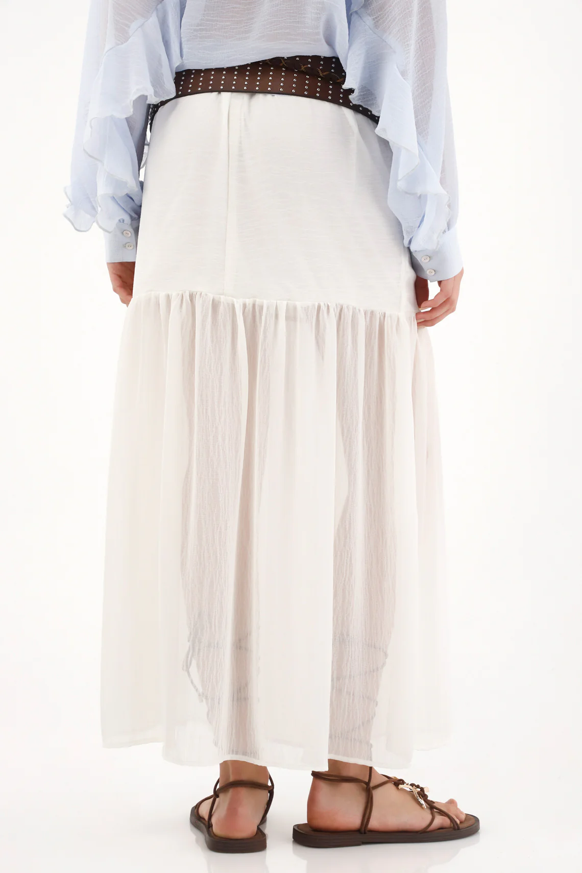 Long Crudo Skirt in Fabric Blend for Women - Image 4