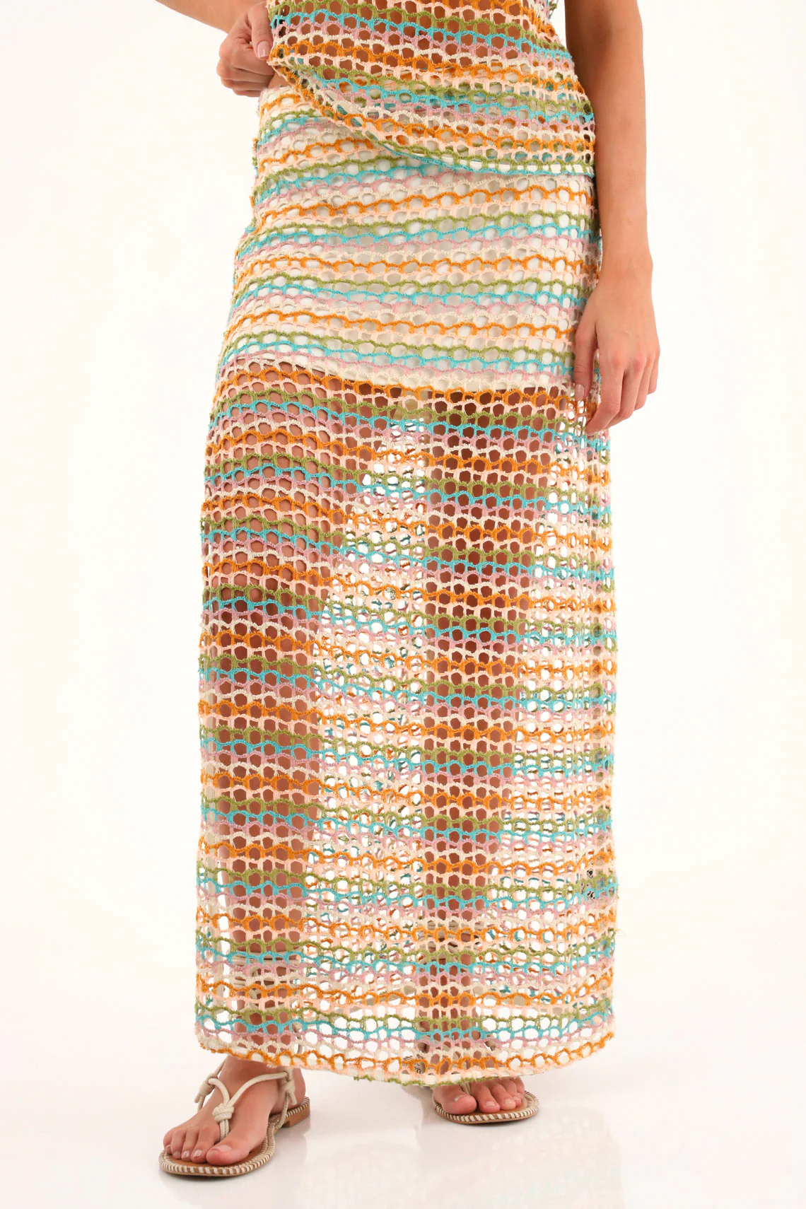 Women's Multicolor Open-Weave Long Skirt