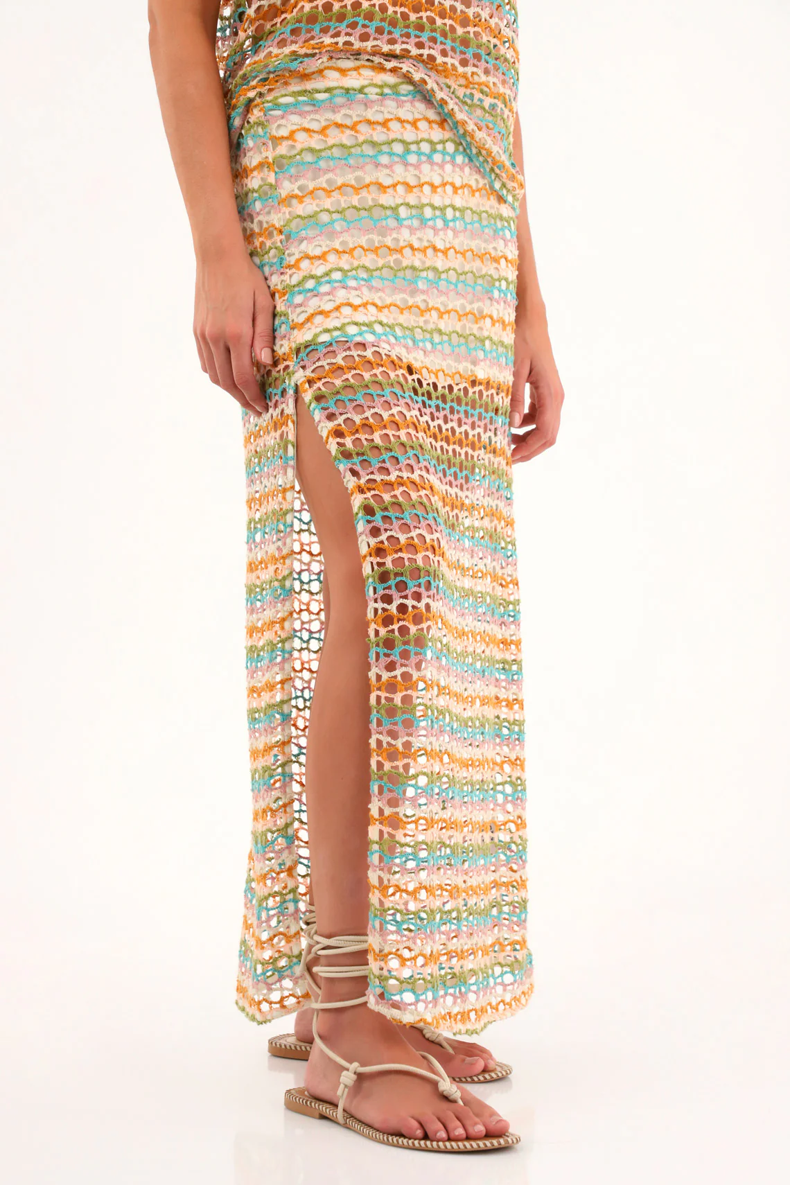 Women's Multicolor Open-Weave Long Skirt - Image 2