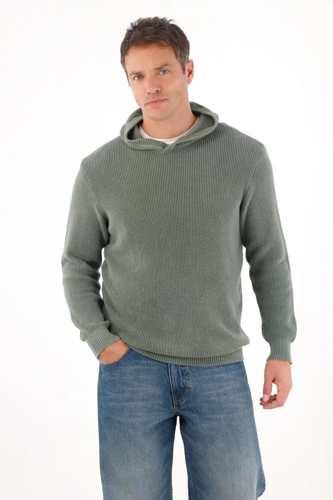 Green Knit Hoodie for Men