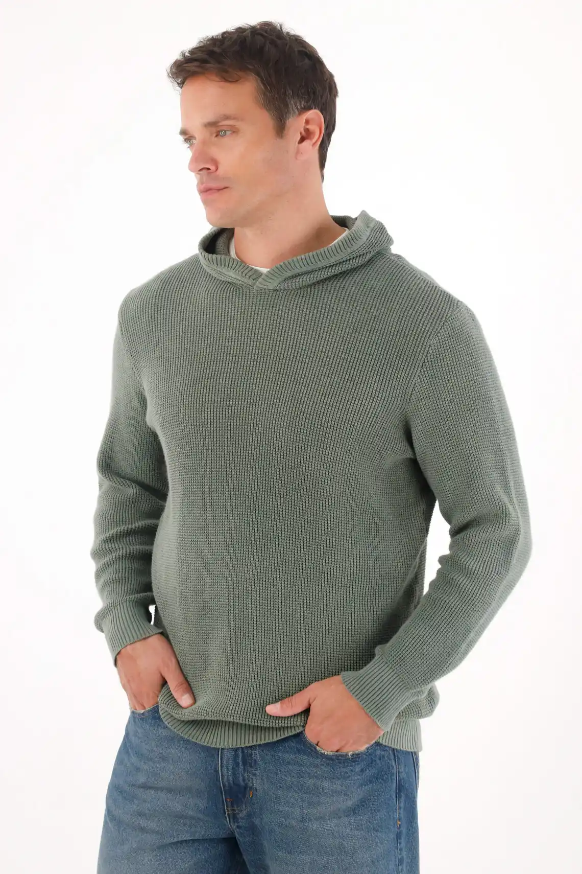 Green Knit Hoodie for Men - Image 2
