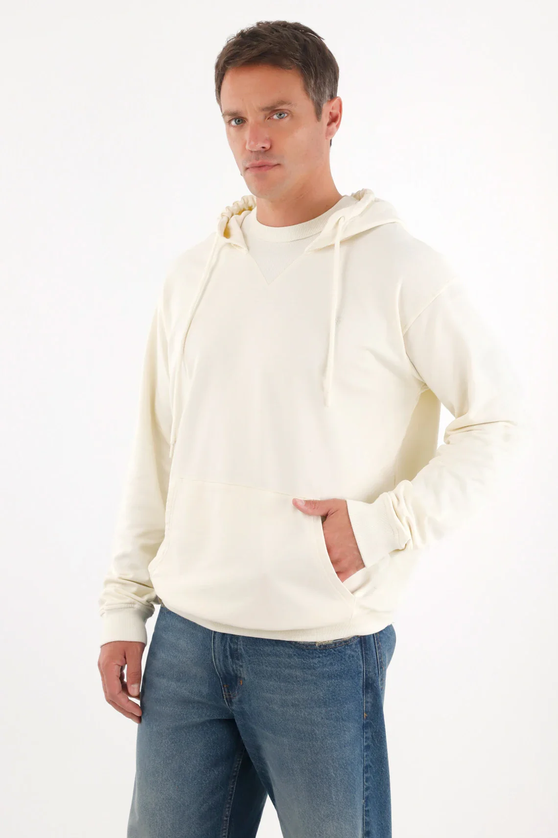 Hoodie Sweatshirt Men Off-White Relaxed Fit Kangaroo