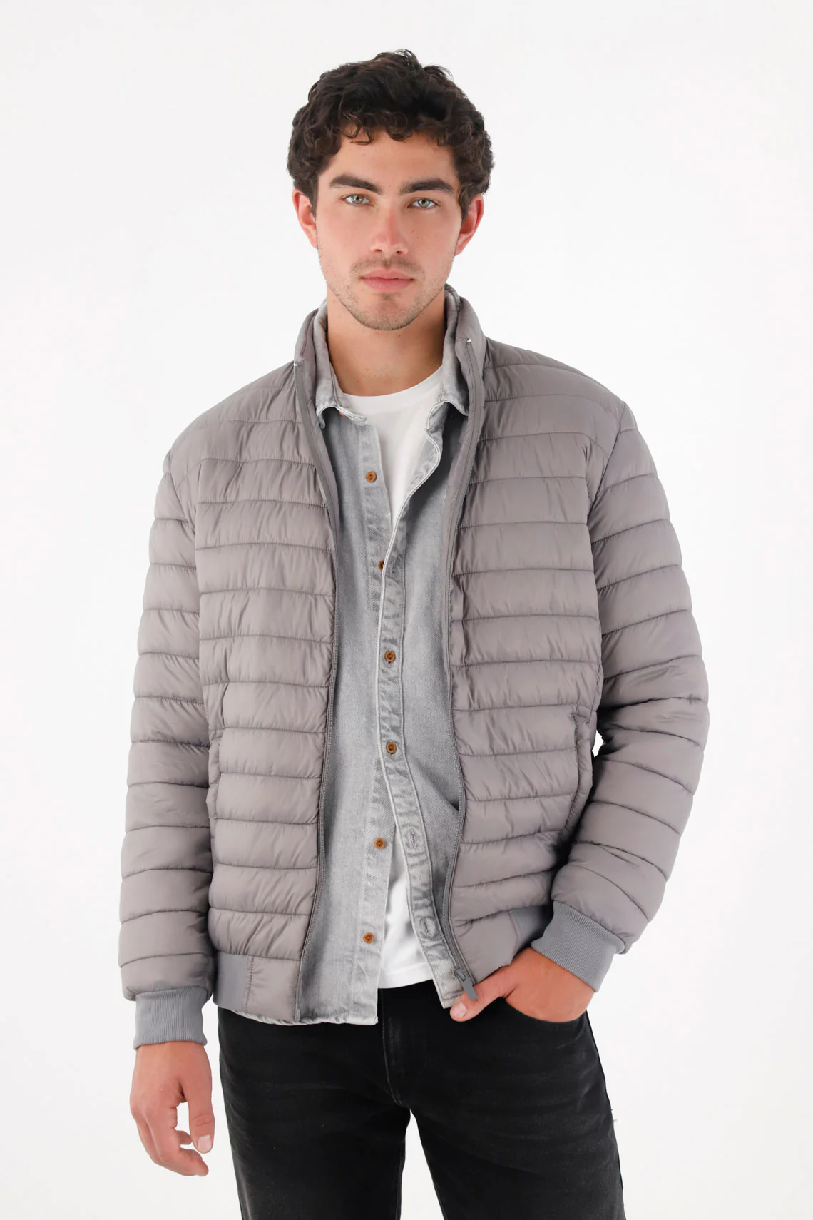 Gray Quilted Jacket for Men
