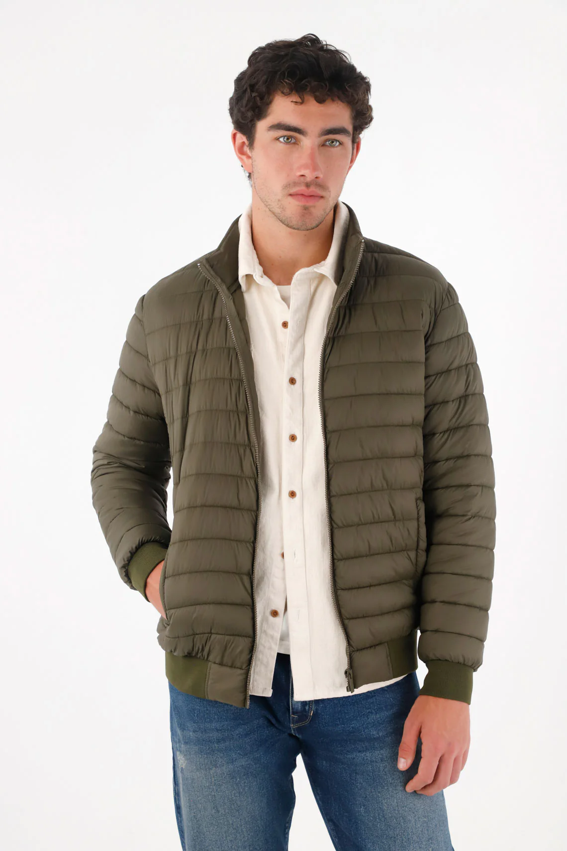 Green Quilted Jacket for Men - Image 3