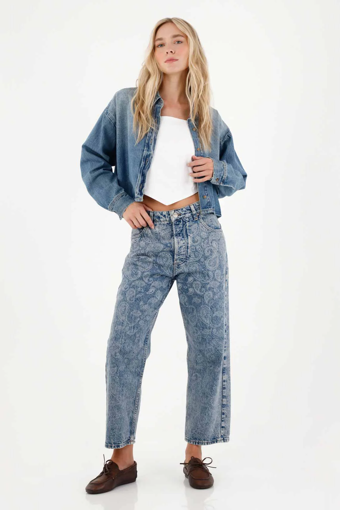 Light Blue Recto Jeans with Paisley Design for Women