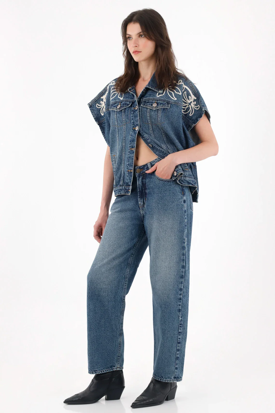 Light Blue V-Waist Jeans for Women