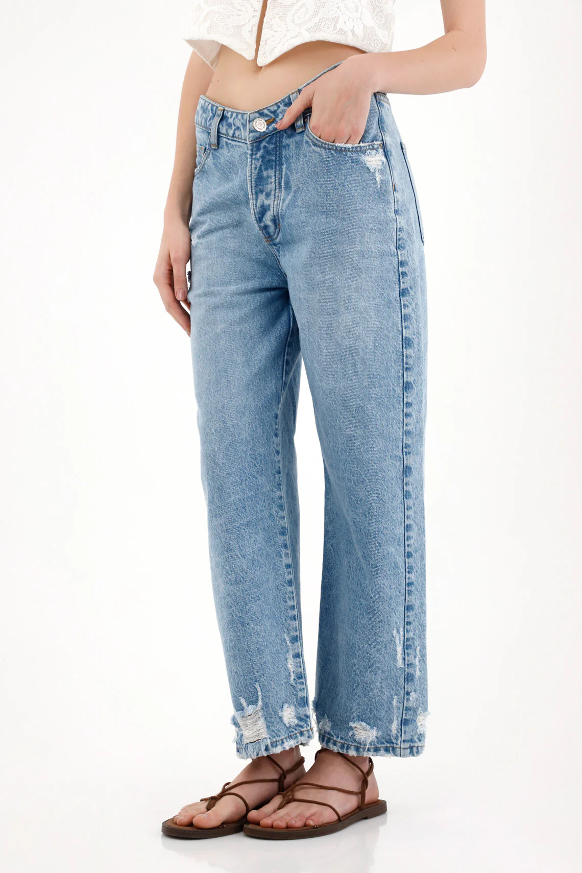 Straight Jeans with Distressed Detailing in Blue for Women - Image 4