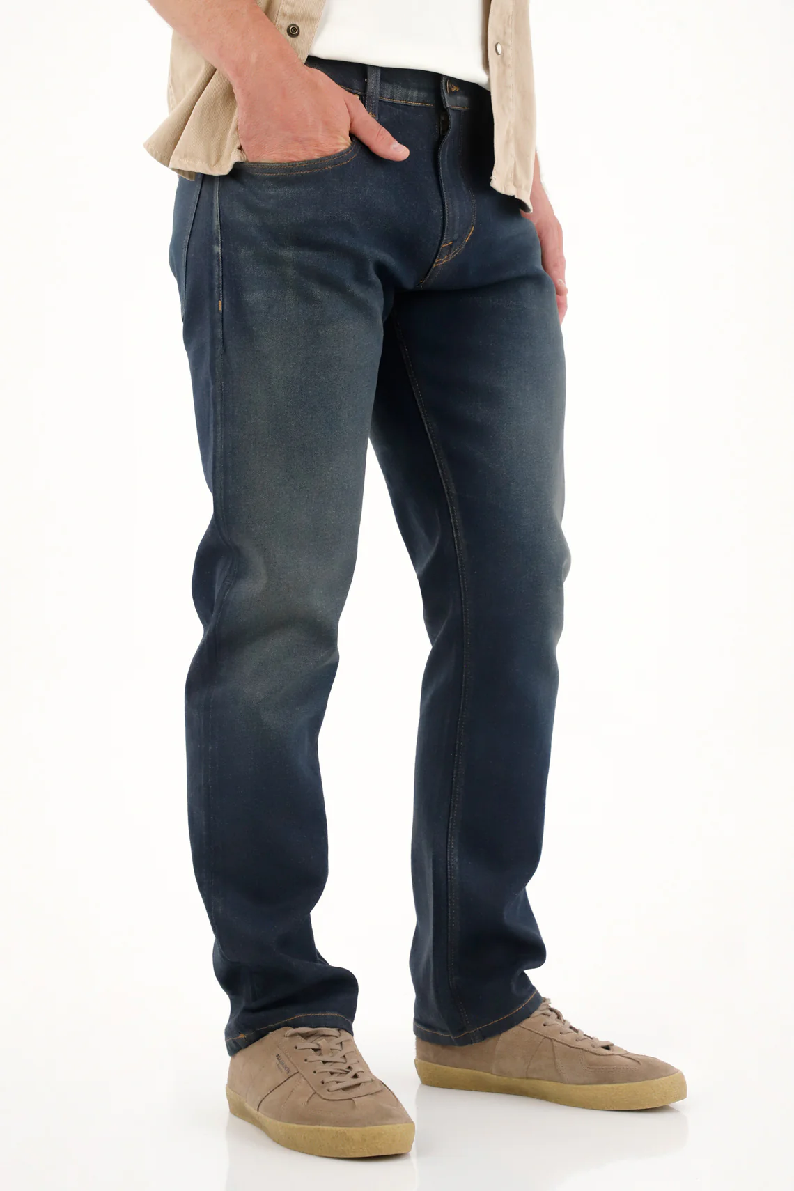 Men's Blue Resin Effect Straight Jeans - Image 2