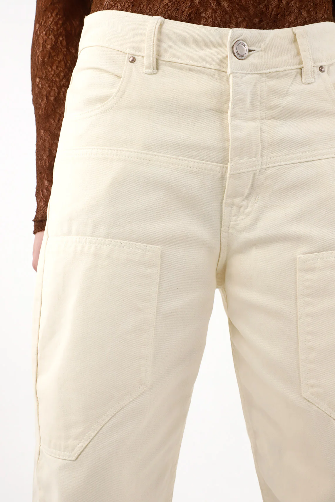 Women's Leather Effect Balloon Jeans with Patches - Image 3