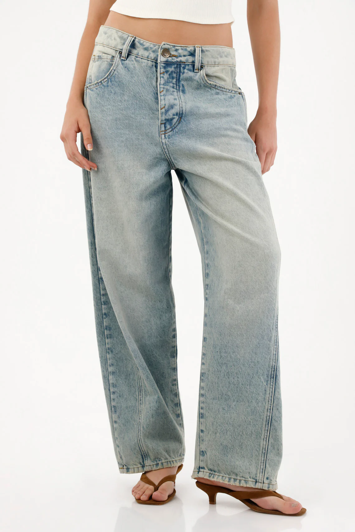Low Rise Horseshoe Jeans with Vintage Effect for Women