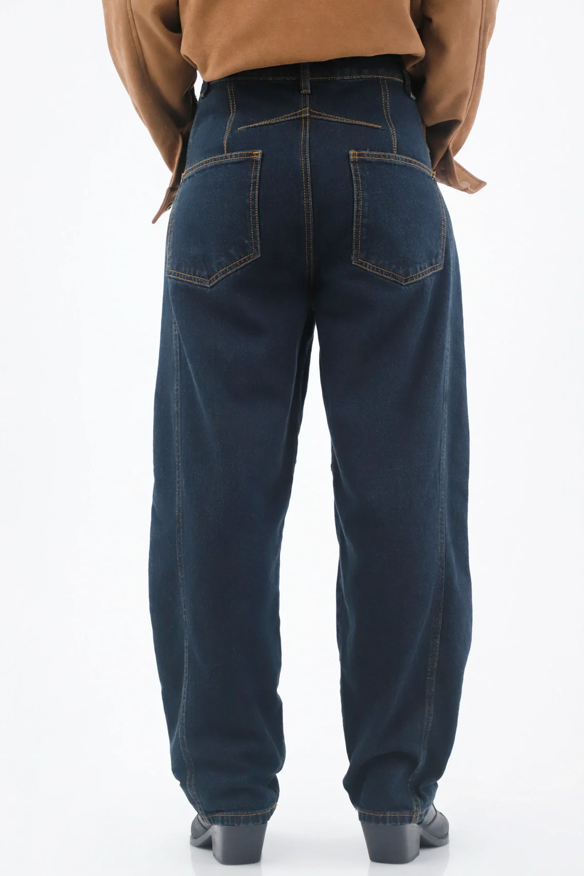 Cotton Dark Blue Women's Jeans with Horseshoe Fit and Contrasting Patches - Image 6