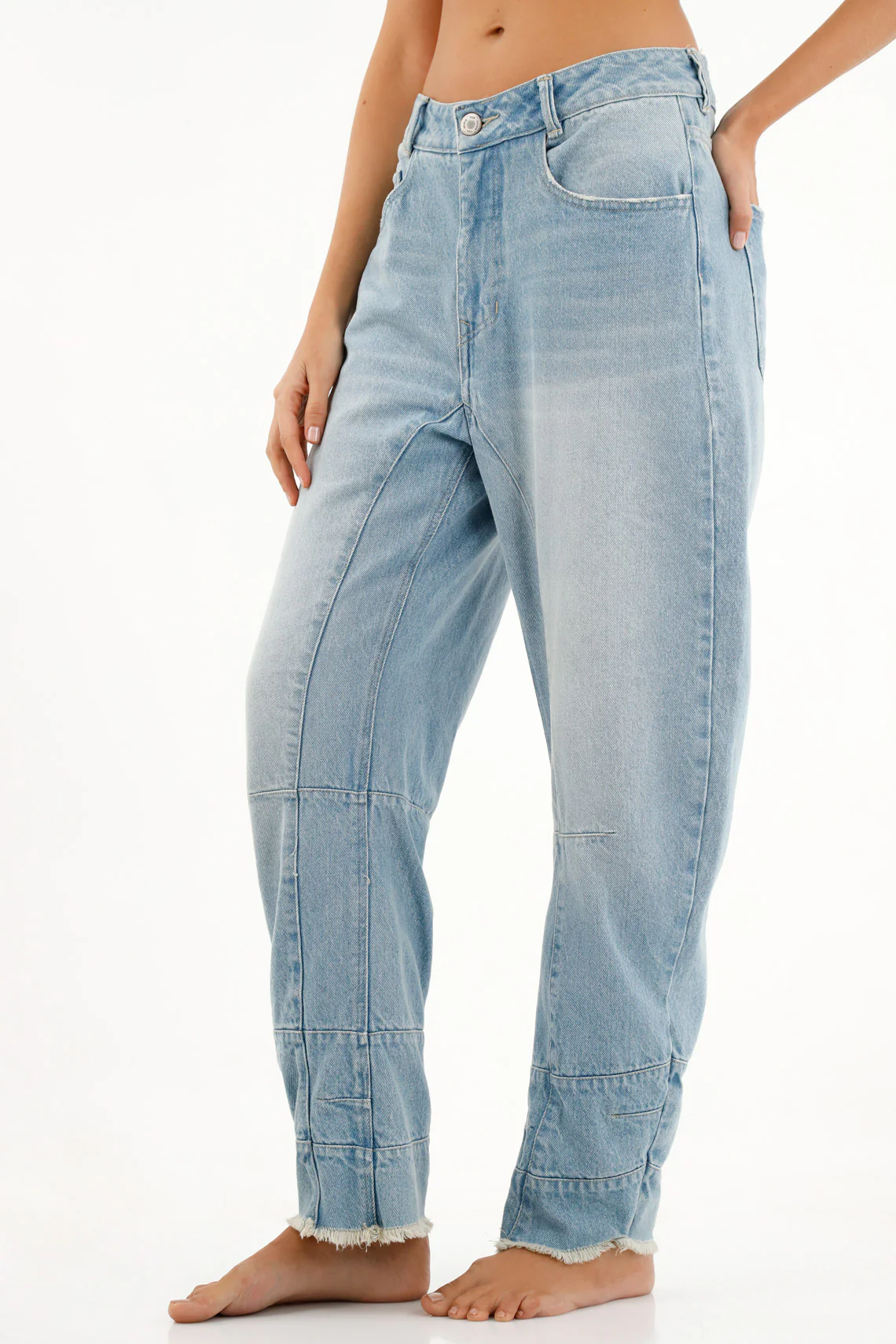 Women's Blue Frayed Jeans - Image 2