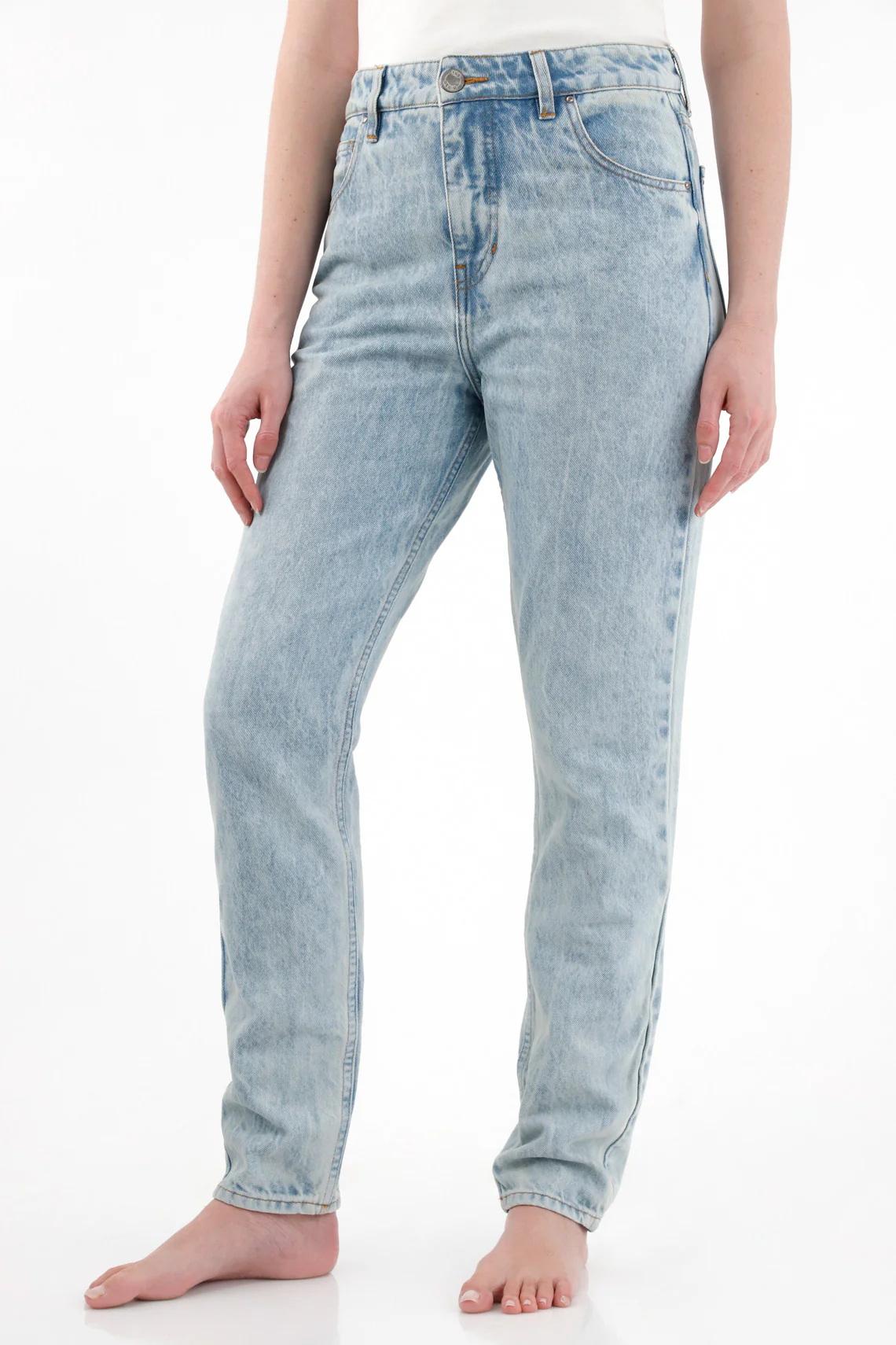 Women's Light Blue 100% Cotton Mom Jeans - Image 4