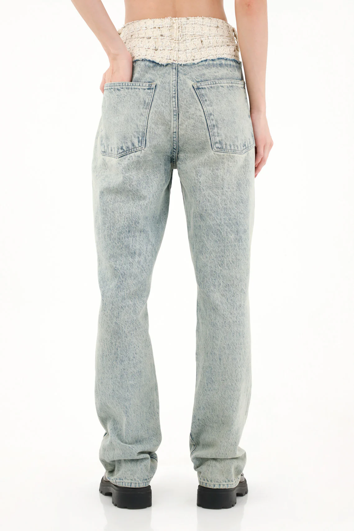Women's Straight Cut Jeans with Woven Lurex Waistband - Image 4
