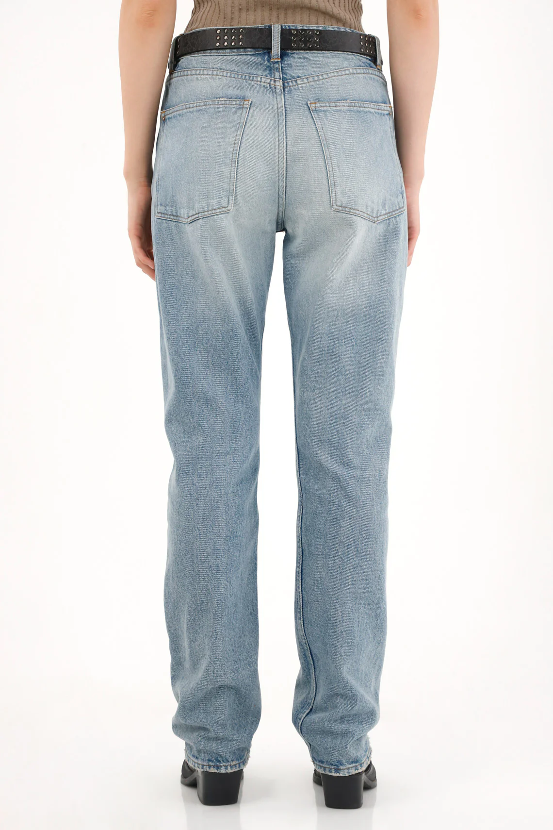 High-Waisted Straight Jeans with Distressed Details for Women - Image 4