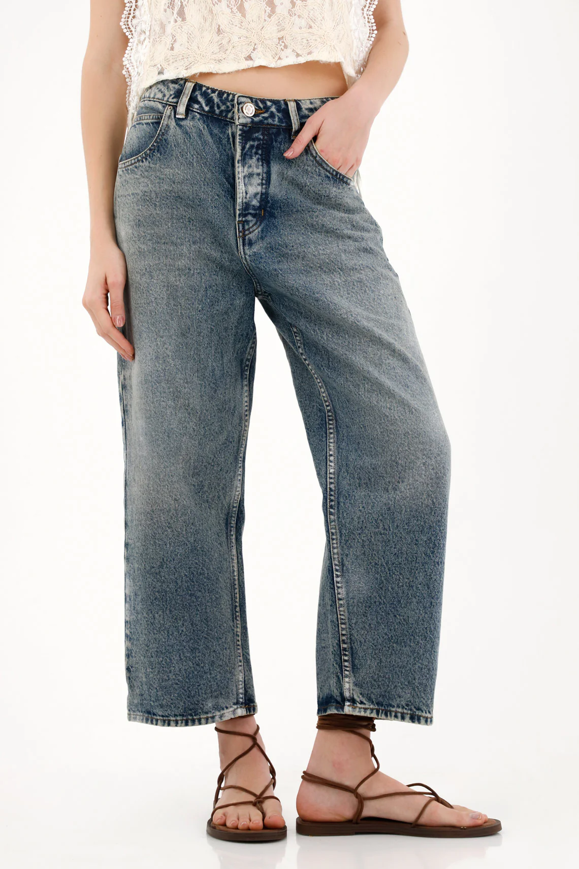 Women's Blue Straight Button-Fit Jeans