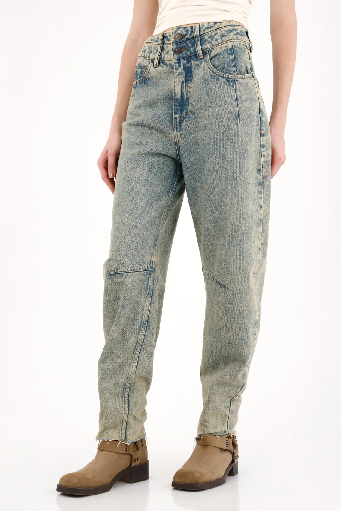 Women's Blue Slouchy Jeans with Double Waistband - Image 4