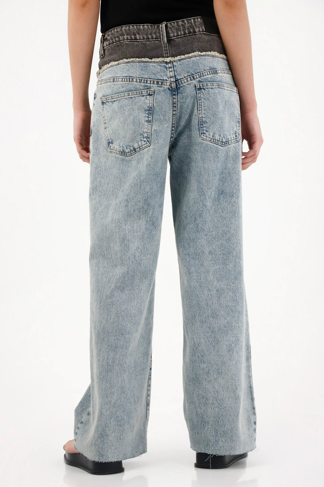 High-Waisted Wide Leg Jeans with Contrasting Waistband for Women - Image 2