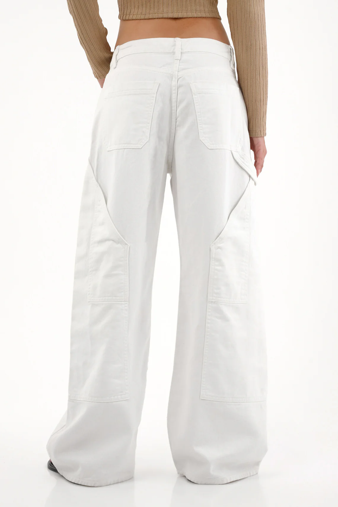 Women's White Wide Leg Jeans with Asymmetrical Pockets - Image 2