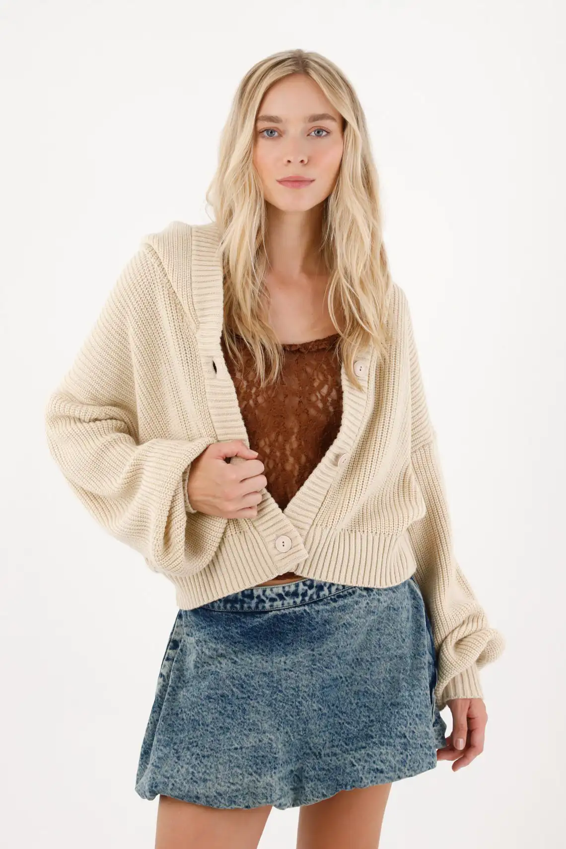 Cropped Oversized Acrylic Knit Women’s Hoodie