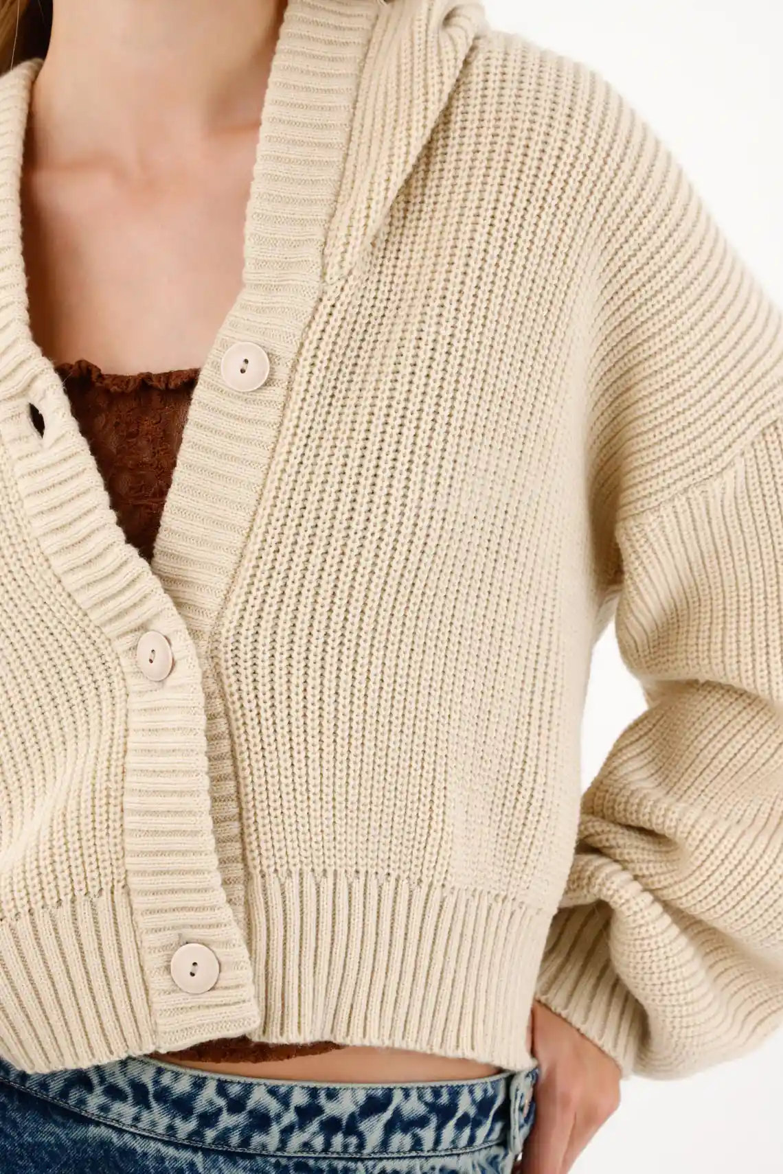 Cropped Oversized Acrylic Knit Women’s Hoodie - Image 3