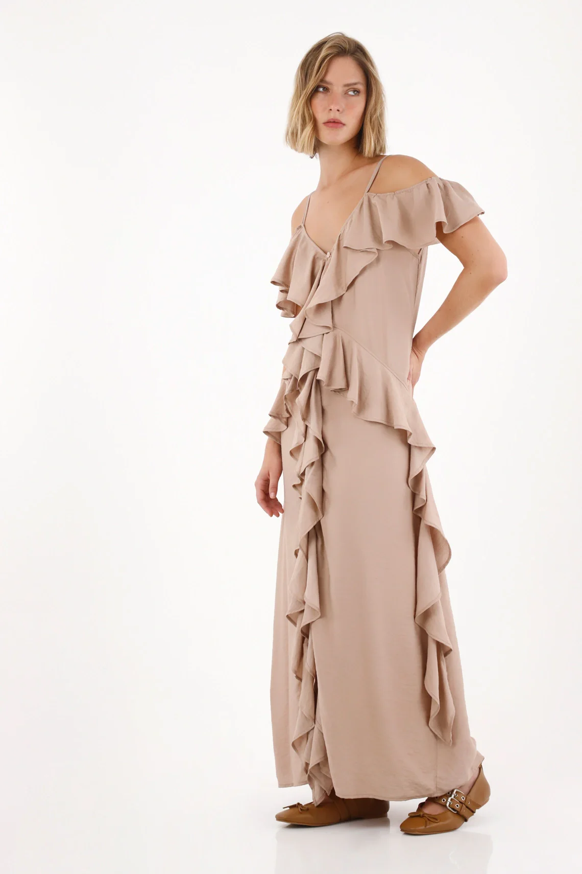 Long Dress with Ruffles Off-White for Women - Image 2