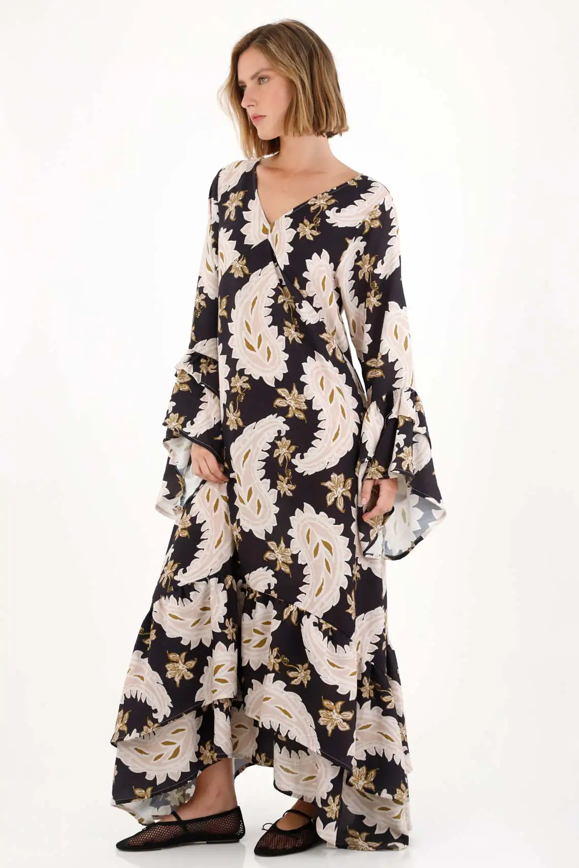 Long Dress with V-Neck Print for Women - Image 3