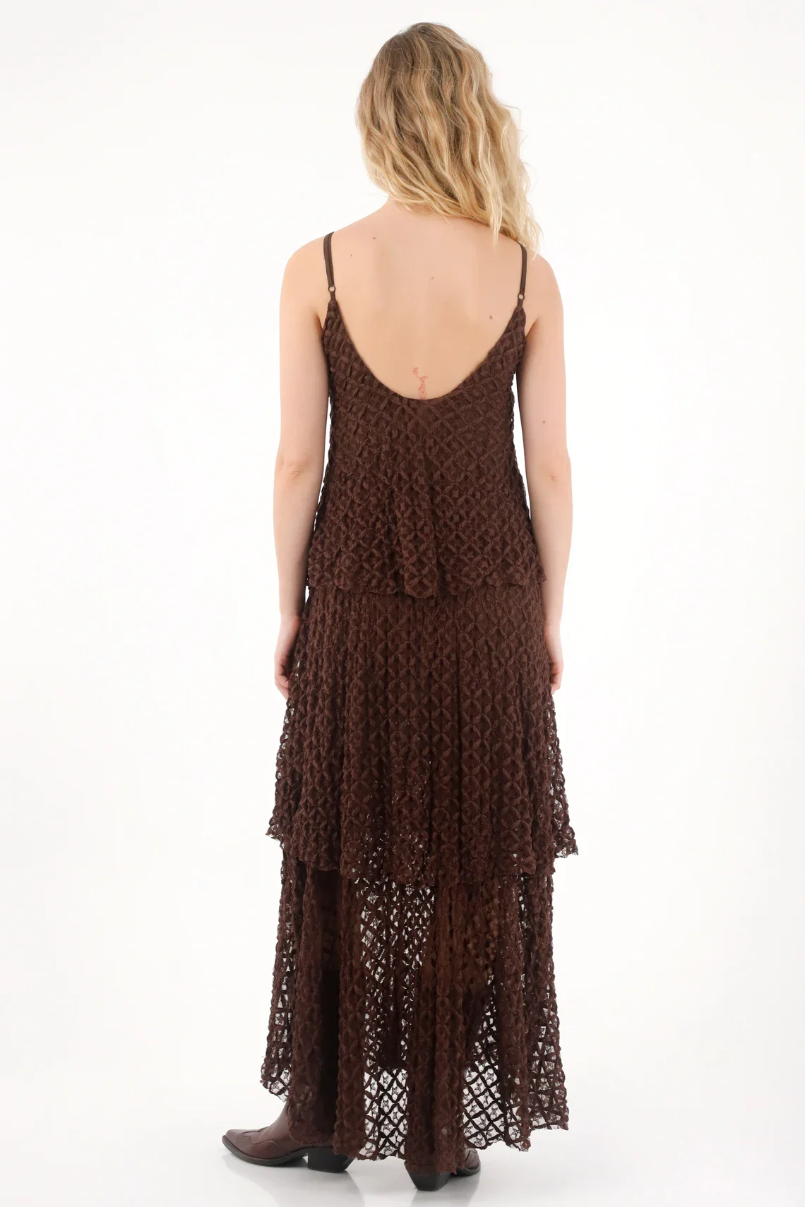 Long Dress with Ruffles in Brown for Women - Image 5