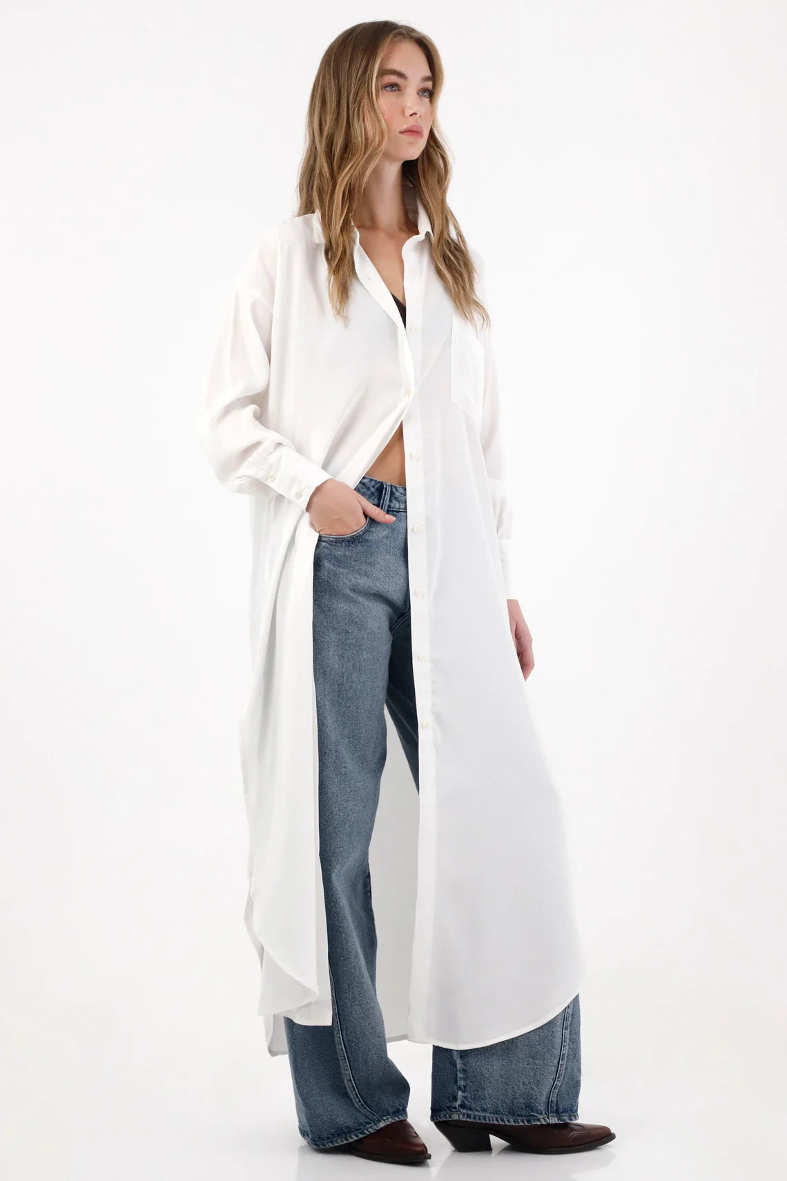 Long Shirt with Raw Pocket for Women