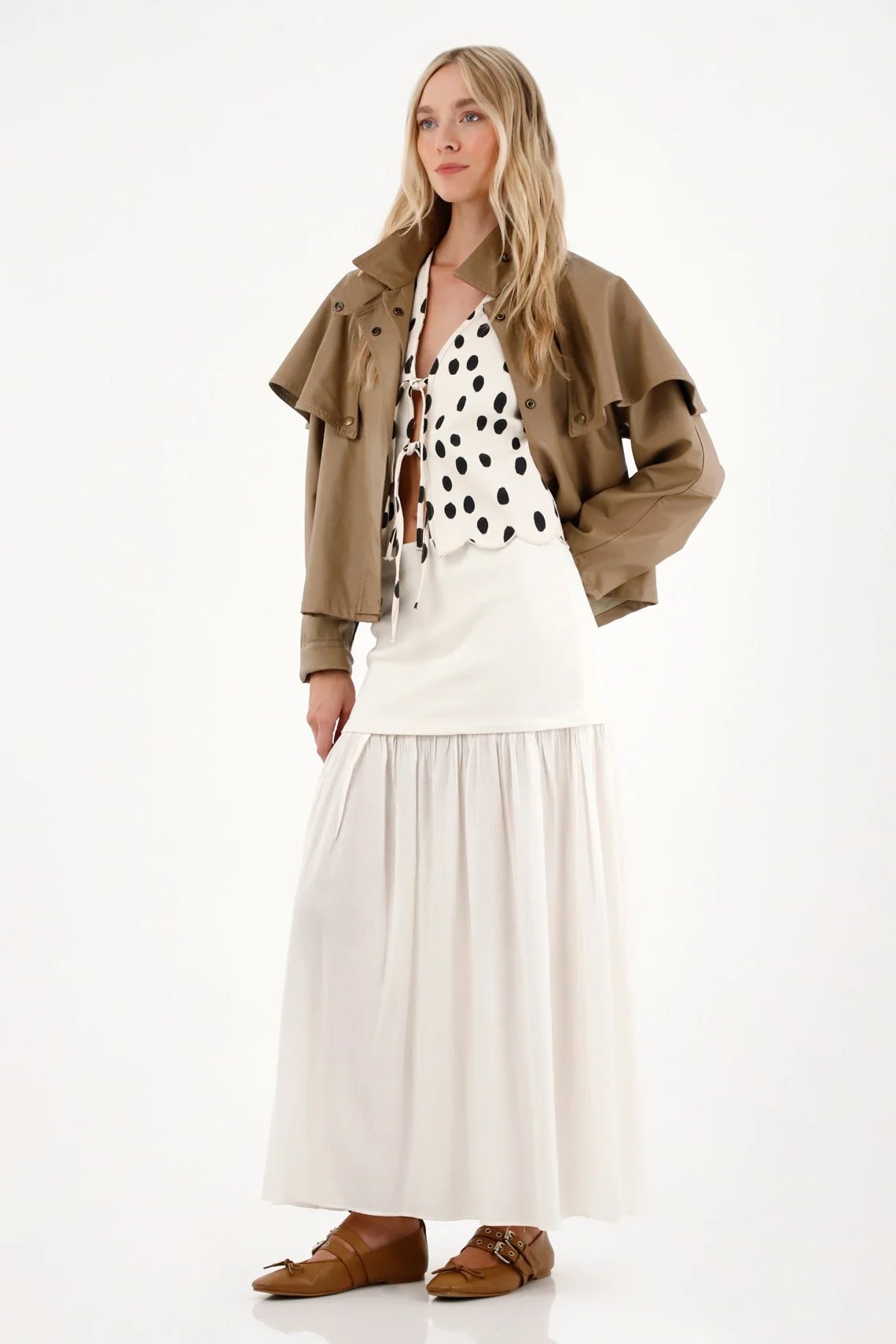 Long skirt in off-white fabric mix for women