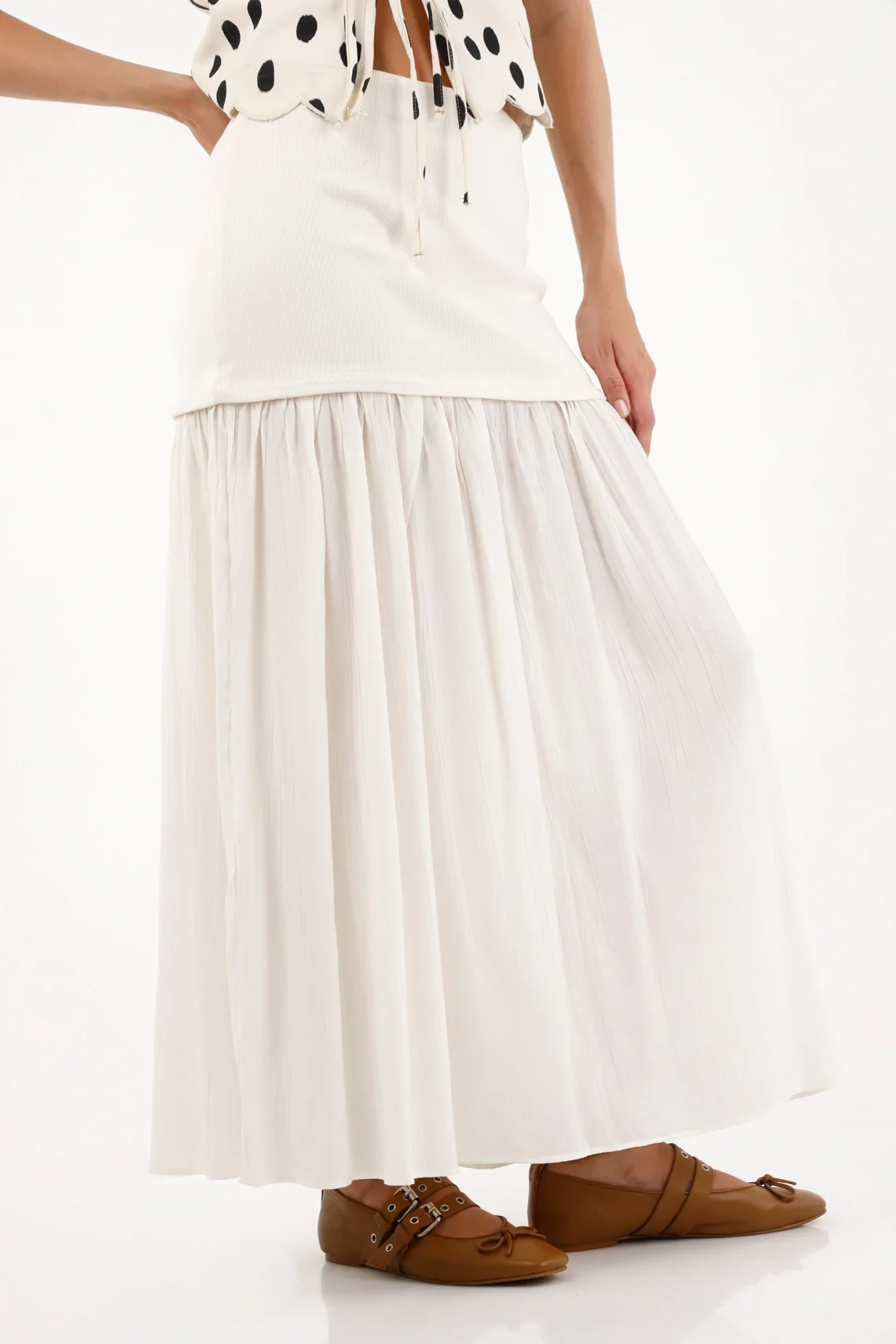 Long skirt in off-white fabric mix for women - Image 2