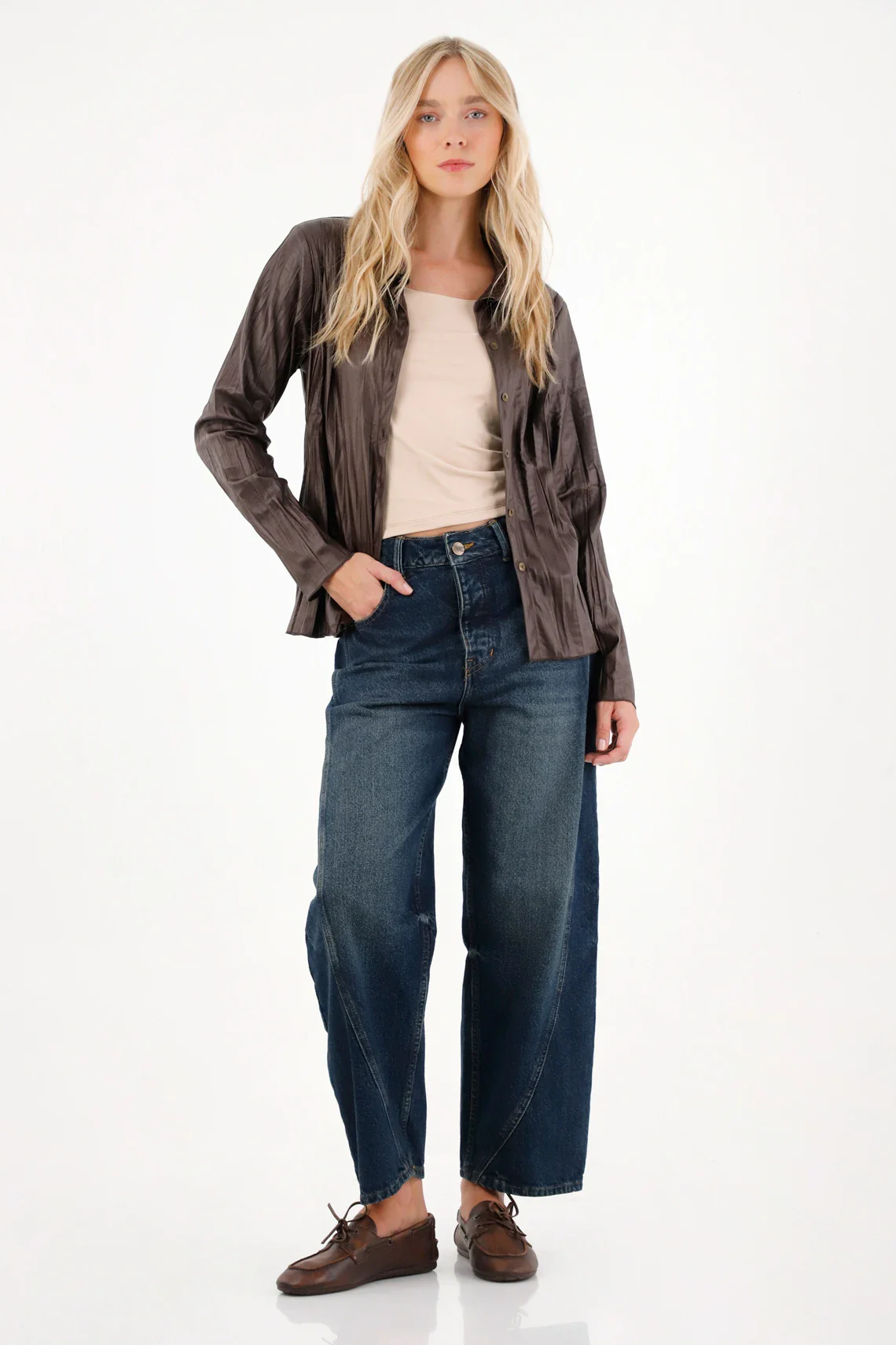 Long Sleeve Shirt in Brown Synthetic Fabric for Women - Image 4
